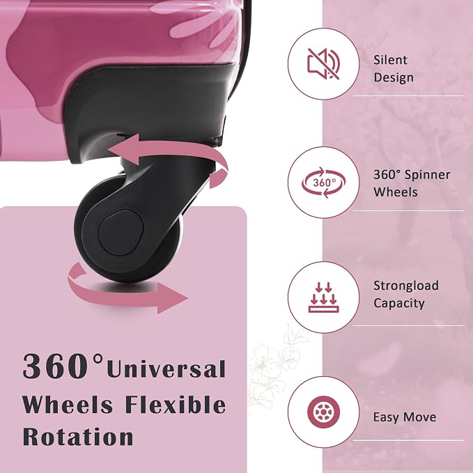 Merax Suitcase Set, Hardshell Luggage Sets 3 Piece with Spinner Wheels | Durable Printing Suitcase with TSA Lock Lightweight 20" 24" 28",Purple Pink - Image 7
