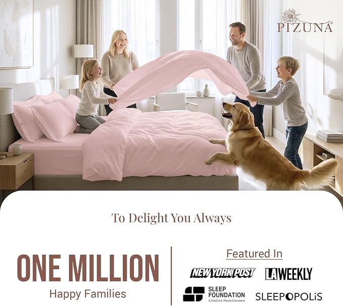 Pizuna Pure 100% Long-Staple Cotton Duvet Cover + Sheet Set Full, Luxurious 400 Thread Count Long Staple Cotton, Soft Sateen Weave Bedding Set (Light Pink) - Image 2