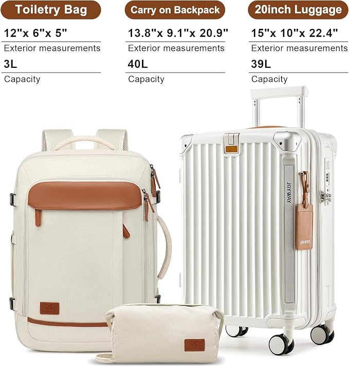 Joyway 20in Carry On Luggage with Cup Holder and USB Port, 25% Expandable Capacity, Smart Suitcase with Anti Slip Wheels and Backpack, Perfect for Men and Women 3 Piece Set White - Image 5