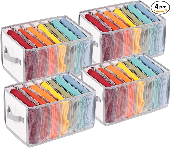 Univivi Closet Clothes Organizers Wardrobe Clothes Organizer Sweaters Organizer for Closet, 7 Grids Upgraded Large Capacity T-Shirt Organizers for Jeans, Pants, Sweaters, Underwear - Set of 4 by Univivi