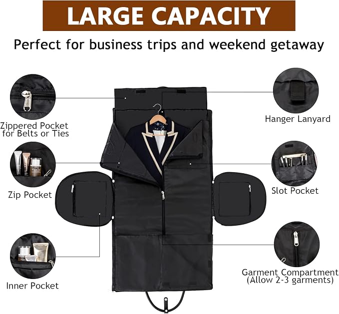 Garment Bag for Travel Convertible Carry On Garment Bag Large Travel Duffel Bags for Women 2 in 1 Hanging Suitcase Suit Travel Bags for Women & Men 3pcs Set - Image 4