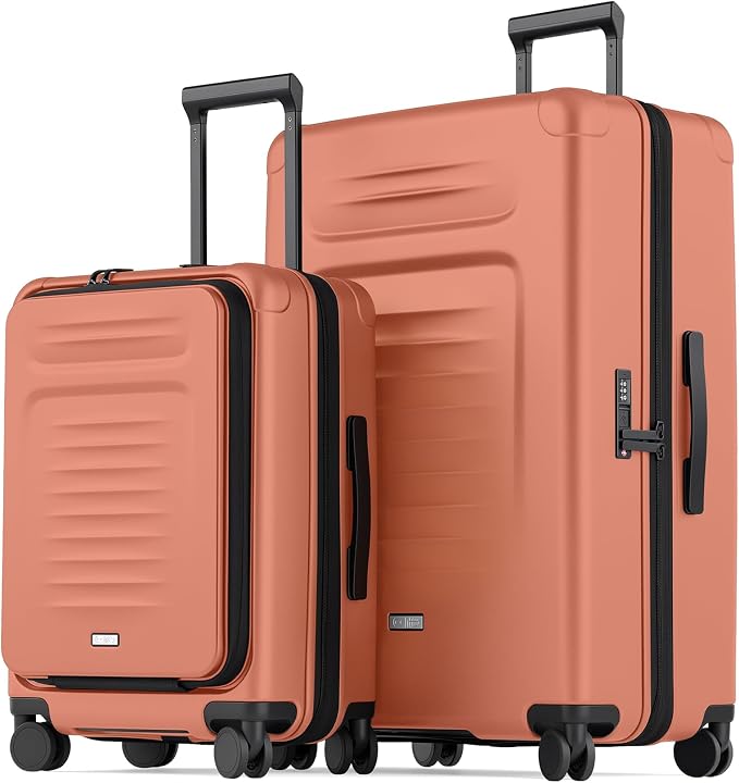 Coolife Luggage Sets Checked Suitcases - 2 Piece, Travel Carry on with Spinner Wheels, Expandable Hardside Large Suitcase with TSA Lock,20+29 Inch Orange by COOLIFE