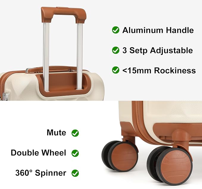 Somago Luggage Sets Suitcase with TSA Lock YKK Zipper Spinner Wheels ABS Hardside Luggage Weekender Bags Travel Set (Beige, 3 Piece Set (20/DB/TB)) - Image 6