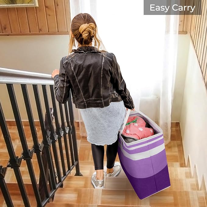 HomeHacks 2 Pack Large Laundry Baskets, Waterproof, Freestanding Laundry Hampers, Collapsible Clothes Hamper with Reinforced Handles in Laundry, College Dorm, Bathroom, Bedroom (Purple, 125Lx2) - Image 7