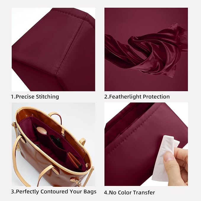 DGAZ Purse Organizer Insert Fits Neverfullbag Mini/PM/MM/GM，Silk Bag Organizer，Luxury Handbag & Tote Shaper（PM, Rouge H） - Image 3