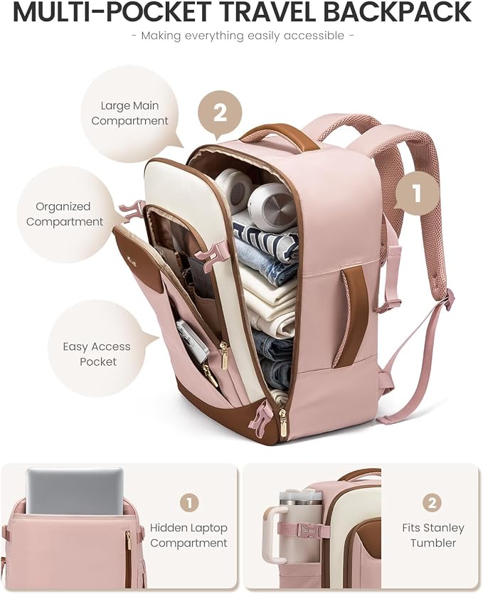 LOVEVOOK 40L Travel Backpack for Women Men, Large Carry on Backpack for Airplanes TSA Personal Item Travel Bag fits 15.6" Laptop, Waterproof Weekender Essentials Airline Approved with 2 Packing Cubes - Image 5