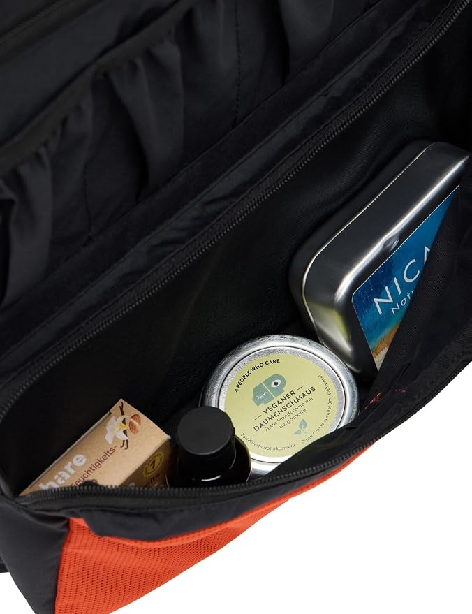 VAUDE Socotra Hanging Toiletry Bag for Men & Women, 2 Zip Compartments, Integrated Mirror, Toothbrush Holder - Ideal for Travel, Silt Brown - Image 6