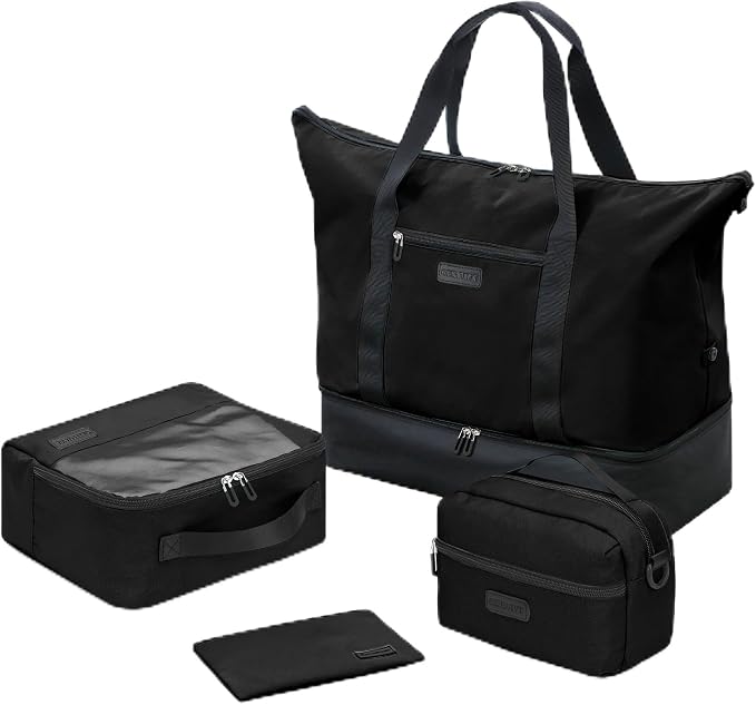 Oeihuivt Weekender Bags for Women with 3 Extra Pack - 21 Inch Large Travel Duffel Bag Set with Shoe Compartment, Heavy-Duty nylon Carry On Overnight Tote Black by Oeihuivtweekenderbag