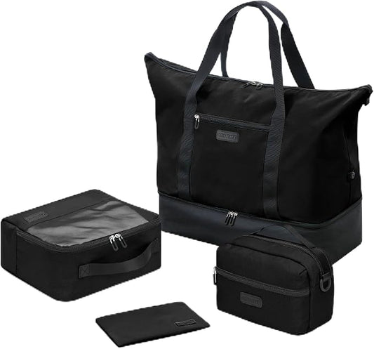 Oeihuivt Weekender Bags for Women with 3 Extra Pack - 21 Inch Large Travel Duffel Bag Set with Shoe Compartment, Heavy-Duty nylon Carry On Overnight Tote Black by Oeihuivtweekenderbag