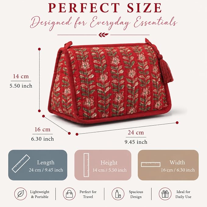 Huar Travel Makeup Bag- Large Capacity Cosmetic Bags for Women - Water Resistance Lining Portable Pouch & Open Toiletry Bag - Perfect Girls Makeup Organizer for Travel Essentials (Red) - Image 4