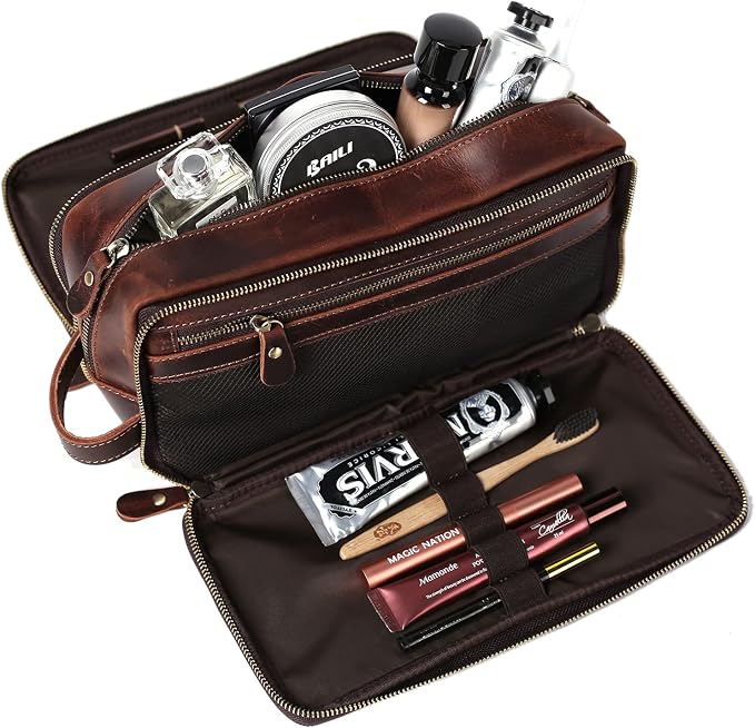 Personalized Leather Toiletry Bag for Men, 1/3/6pcs Wedding Gift Travel Shaving Dopp Kit - Cosmetic Bags Toiletries Bathroom Organizer - Groomsmen Gift(D3pcs) - Image 3