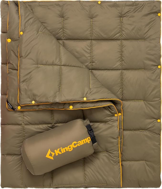 KingCamp Ultralight Camping Blanket, Packable Down Alternative Puffy Wearable Blankets Weatherproof Warm Package Quilt with Snap Buttons for Outdoor Hiking Travel Picnic Stadium (69" L x 53", Olive) by KingCamp