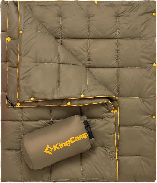 KingCamp Ultralight Camping Blanket, Packable Down Alternative Puffy Wearable Blankets Weatherproof Warm Package Quilt with Snap Buttons for Outdoor Hiking Travel Picnic Stadium (69" L x 53", Olive) by KingCamp