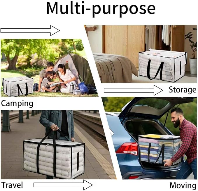 16 Pack-Extra Large Heavy Duty Moving Bags - Waterproof Storage Totes with Handles & Zippers, Foldable for College Dorm, Storage (Clear) - Image 8
