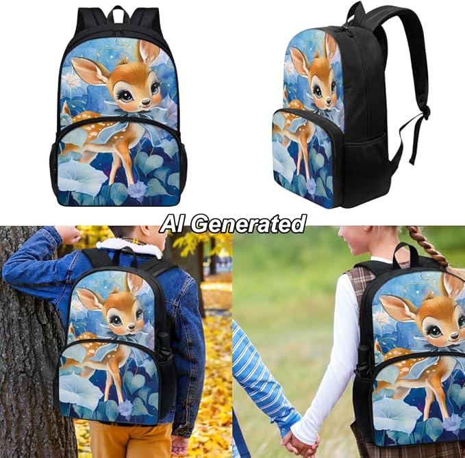 Deer Girls Schoolbag 3Pcs Kids Backpack Set for School Girls 1 Grade Elementary Kindergarten Preschool School Bag with Lunch Box and Pencil Bag - Image 2