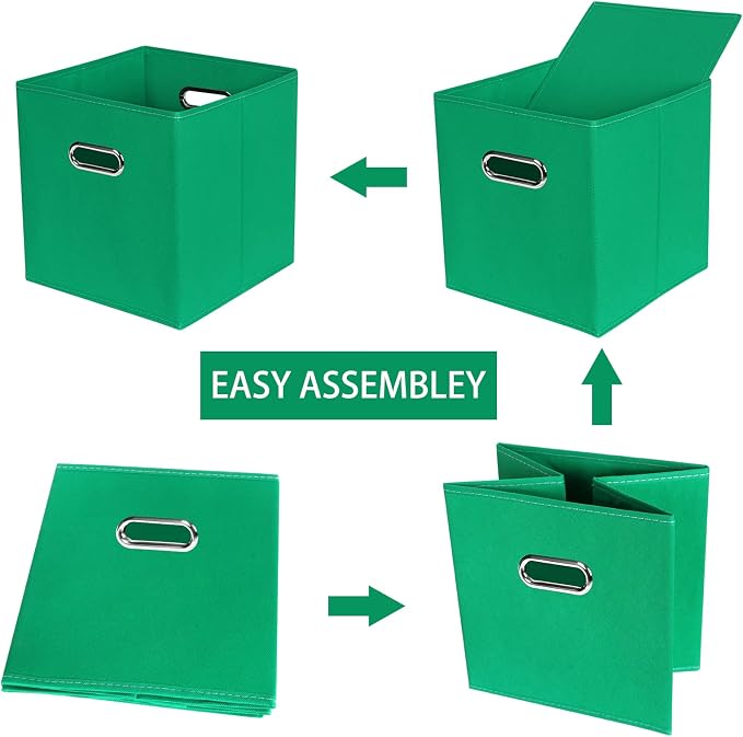 Fabric Cloth Storage Bins,Fabric Cube Bins Organizer with Dual Handles Foldable Cube Storage Baskets for Home Bedroom Storage,Set of 3,(Green) - Image 6