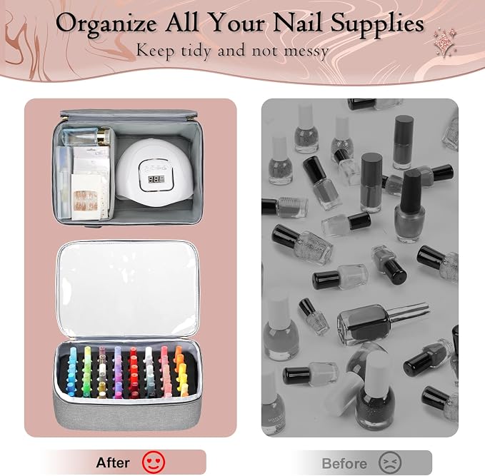 YOREPEK XL Nail Polish Organizer Case for 96 to 100+ Bottles, Urban Mist | Nail Polish Holder with Support Board for Easy Access, Gel Nail Kit Bag For Manicure Tools, Nail Stuff, Travel, kit de uñas - Image 7