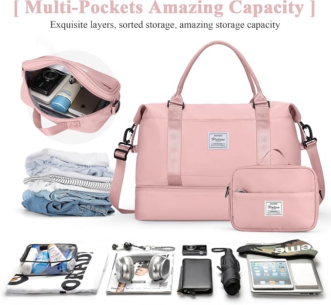 Travel Duffel Bag with Shoes Compartment,Weekender Bags for Women Travel | Overnight Carry-On Bag with Toiletry Bag, For Spirit Airlines 18x14x8 Personal Item Bag - Image 2