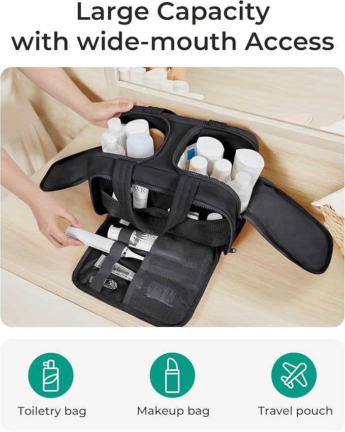 BAGSMART Travel Toiletry Bag, Crush Toiletry Bag for Women, Wide-open Puffy Toiletry Bags for Traveling, Large Travel Cosmetic Makeup Bag Organizer for Accessories,Toiletrie (Brownstone Yellow) - Image 6