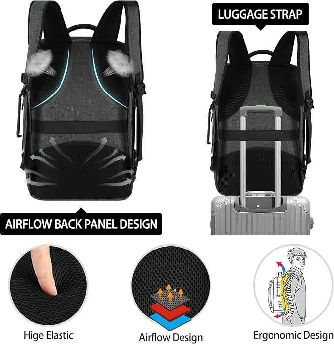 Lubardy Travel Backpack for Men Women 17 Inch Flight Approved Carry on Backpack Waterproof Large 40L Luggage Daypack Business College Weekender Overnight Laptop Backpack with 3 Packing Cubes, Grey - Image 7