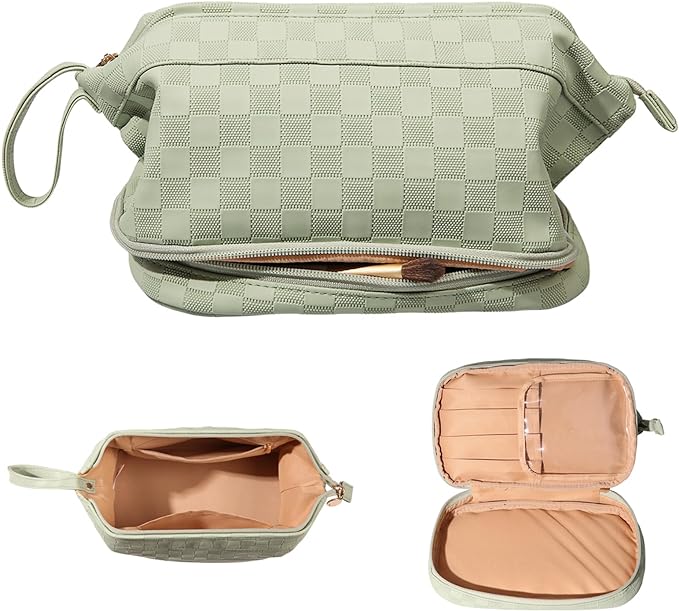 Abiudeng Large Capacity Makeup Bag Ladies Cosmetic Bag Travel Bag with Compartments Portable PU Leather Travel Makeup Bag with Handle by Abiudeng