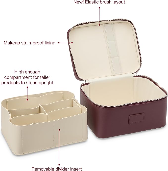 ETOILE - Vanity Case Burgundy - Stylish Travel Makeup Bag Organizer with Dividers - Image 5