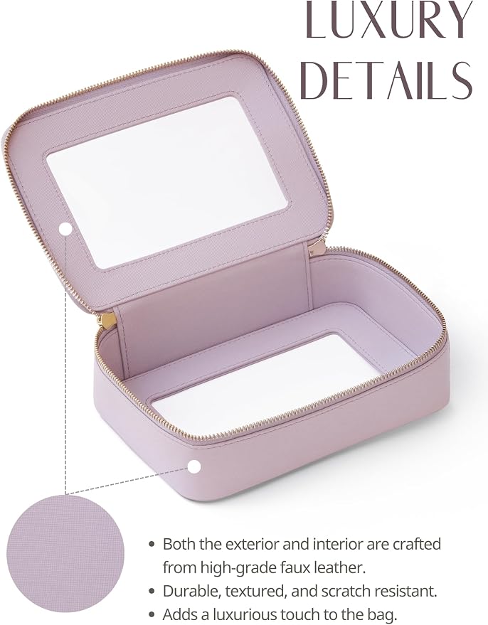 Popvibe Clear Makeup Bag Travel Cosmetic Case Transparent Toiletry Bag with Zipper, Portable Make Up Organizer Traveling Compact Car Bag for Essentials, Purple, Medium - Image 5