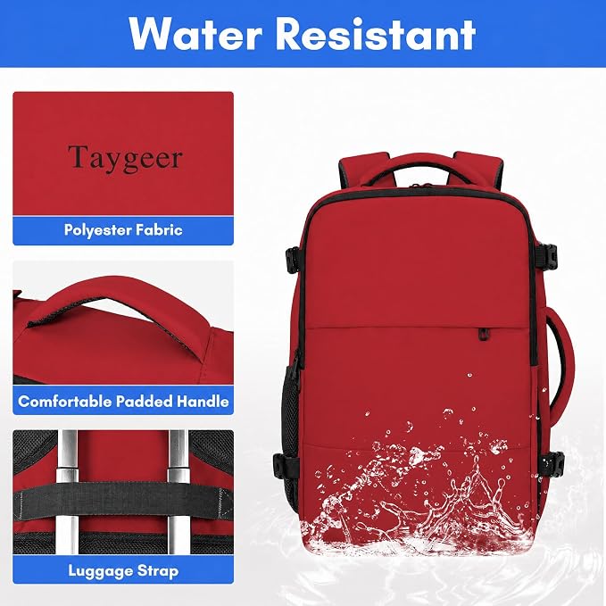Taygeer 35L Carry on Travel Backpack for Women Men, Personal Item backpack | Travel Backpack with Laptop Compartment & Water Bottle Pocket, Lightweight Work Bag for Weekend Business Hiking, Bright Red - Image 7