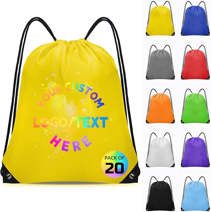Grneric Custom Drawstring Bags Bulk 10/20/50/100/200 Pack, Promotional Items With Your Logo Personalized String Backpack for Gym, Sport, Travel, Yellow by Grneric