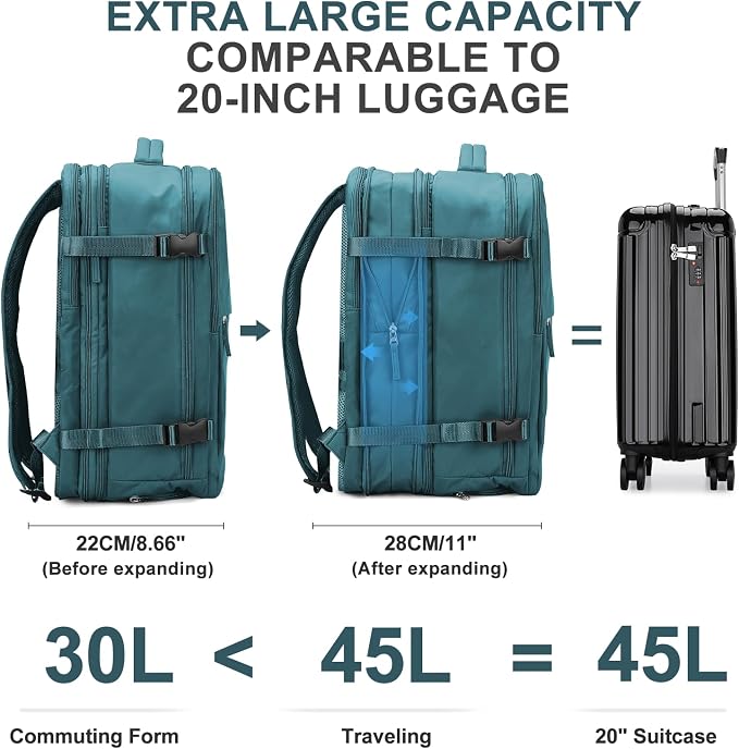 coowoz Large Travel Backpack For Women Men, Carry On Backpack,Hiking Backpack Waterproof Outdoor Sports Rucksack Casual Daypack Expandable Heavy Duty Extra large Backpack Peacock Blue - Image 5