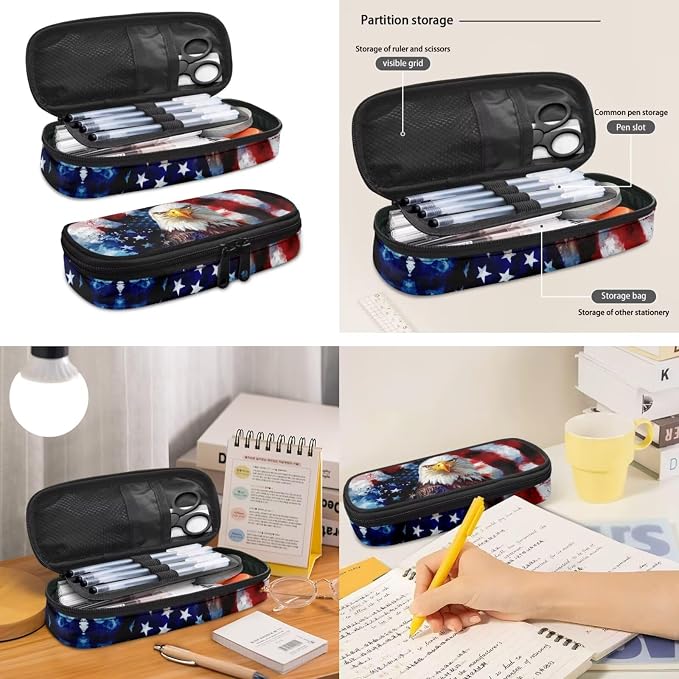 3 Pcs School Backpack for Girls Boys Blue American Flag Eagle Backpack Kids Preschool Elementary Bookbags Set With Lunch Tote Bag Pencil Case Kids School Bags Daypack 3 In 1 - Image 4
