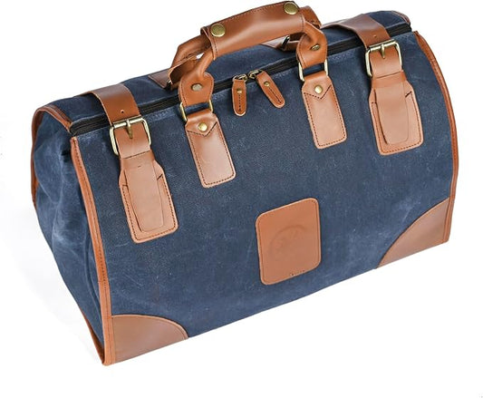 Canvas + Leather Travel Luggage Tote Duffle Gym Suitcase Weekender Overnight Bag For Men Male FB8151 (8151-The Blue) by Handadsume