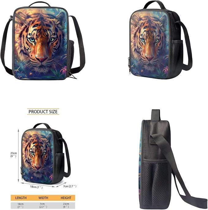 Tiger Backpack for Kids Girls Backpack with Lunch Box Water Bottle Bag and Big Pencil Case 4PCS Set Bookbag with Front Pocket 17 inch Large Capacity School Bag with Side Pocket for Boys - Image 4