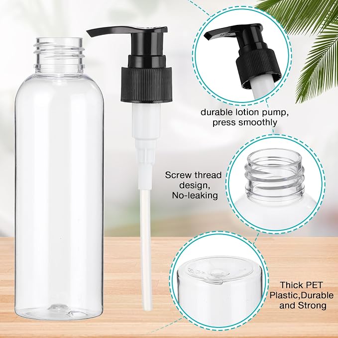 Nuenen 48 Pcs Refillable Empty Lotion Bottles 4oz/120ml Plastic Pump Bottles Conditioner Shampoo Dispenser Leak Proof Pump Container for Body Wash, Creams, Liquid Soap (Black) - Image 3