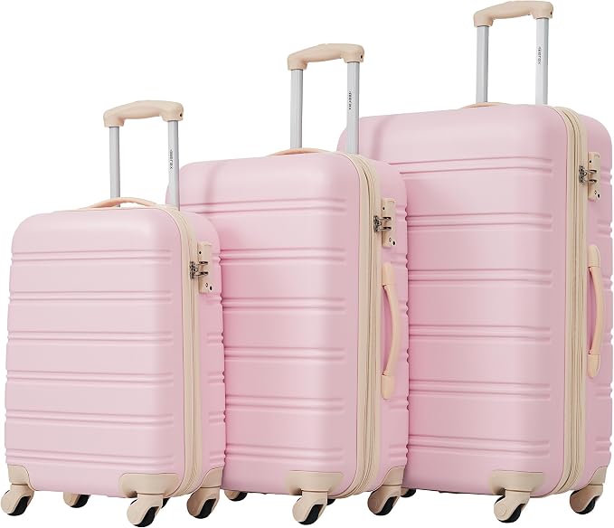 Merax 3 Piece Luggage Set,Hardside Suitcase Set,Expandable Luggage with TSA Lock,Lightweight Durable Travel Carry on Suitcase with Wheels 20+24+28 inch(White Pink) - Image 9