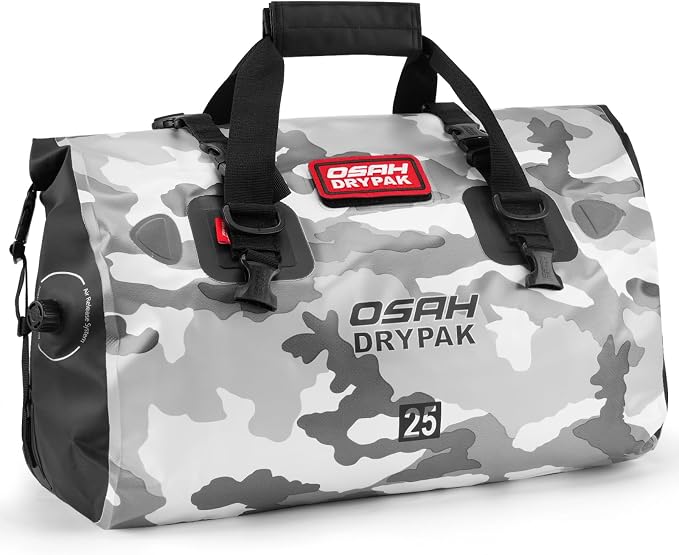 OSAH DRYPAK Waterproof Duffel Bag - Motorcycle Dry Bag Tail Bag with Large Storage Space, Waterproof Luggage Duffle Bags with Outer Mesh Zipper Pocket for Camping, Kayaking, Fishing & Traveling by OSAHDRYPAK