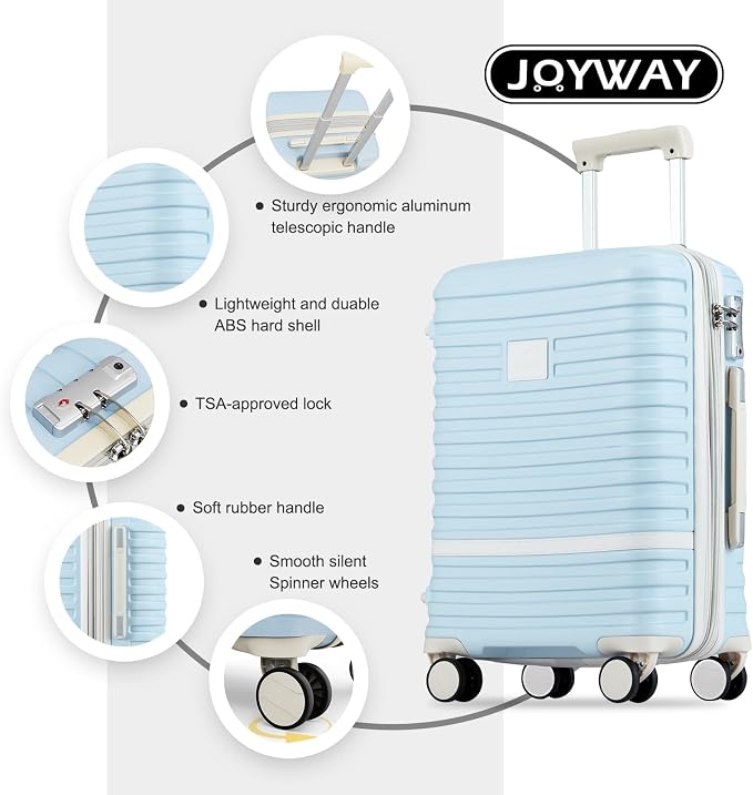 Joyway Carry On Luggage 20 Inch Expandable Suitcase with Spinner Wheel, 4 Piece Hard Shell Luggage Set with TSA Lock(Lightblue brown) - Image 4