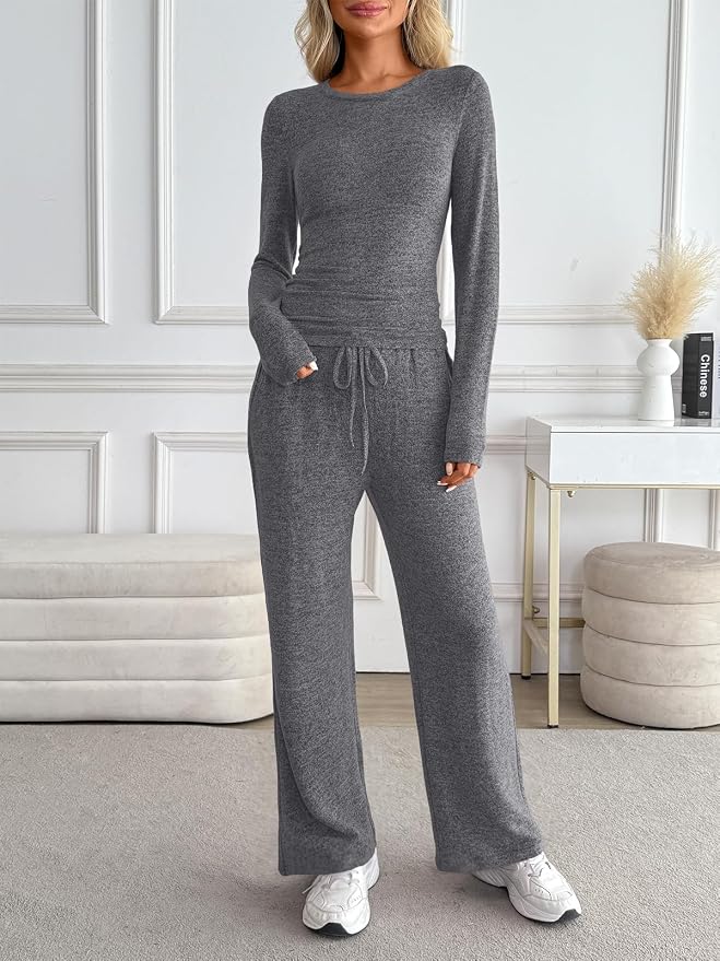 LILLUSORY Womens 2 Piece Matching Lounge Sets 2026 Fall Fashion Outfits | Long Sleeve Top & Drawstring Wide Leg Pants with Pockets, Workout Gym Comfort Sweat Suit, Travel Airport Vacation Clothing - Image 6
