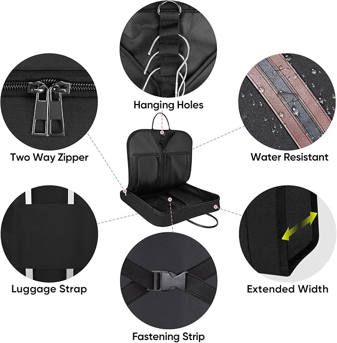 BALEINE Travel Garment Bag, Travel Suit Bag for Men, Water Resistant Carry on Garment Bag for Hanging Clothes, Garment Duffel Bag for Travel Business (Black, 48") - Image 2