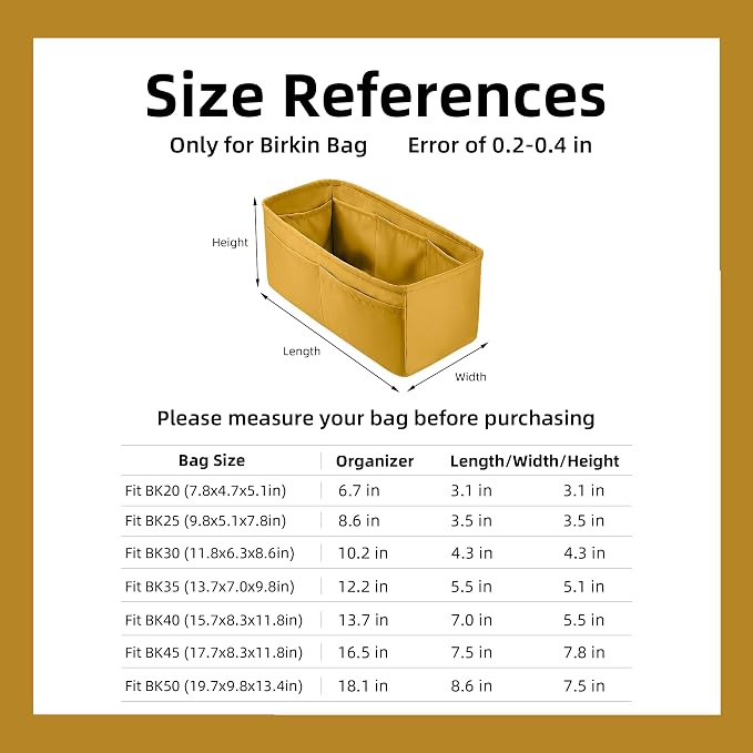 DGAZ Silk Purse Organizer Insert for Birkin Bag(Jaune amber,BK45) | Soft and Lightweight,Perfect Fit,Multi-pocket Storage,Bag Protector,Luxury Bag Care,Handmade,for Smooth Bag Organizer - Image 2