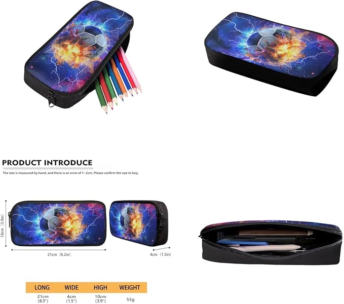 Galaxy Lightning Soccer Backpack for Boys Girls Backpack with Lunch Box Water Bottle Carrier and Large Pencil Case 4PCS Set Bookbag with Front Pocket for School 17 inch Sturdy School Bag - Image 5