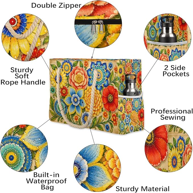 Large Beach Bag with Zipper Beach Bags for Women Water Resistant Swim Pool Bag - Image 5