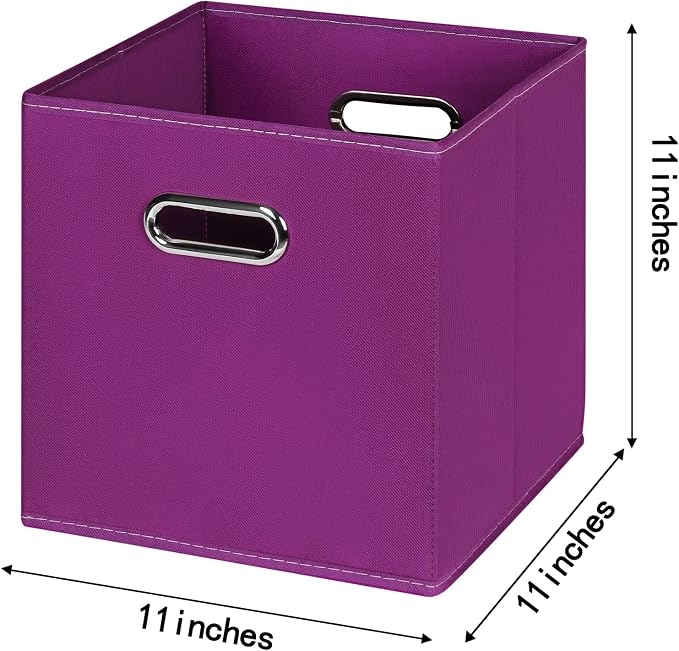 Fabric Cloth Storage Bins,Fabric Cube Organizer with Dual Handles Foldable Cube Storage Baskets for Home Bedroom Storage,Set of 8,(Purple) - Image 2