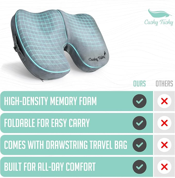 Cushy Tushy Premium Foldable Travel Seat Cushion - for Relief of Lower Back, Sciatic, Butt and Tailbone Pain - for Home & Office Use, Perfect for Travel or Driving - Coccyx Seat Cushion - Image 3