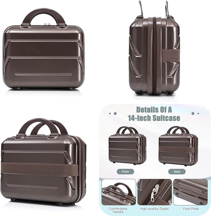 2-Piece ABS Hard Shell Lightweight Carry-On Luggage Set (14" & 20"), 360-Degree Spinner Wheels, Adjustable Telescopic Handle and Combination Lock for Travel, Brown - Image 6