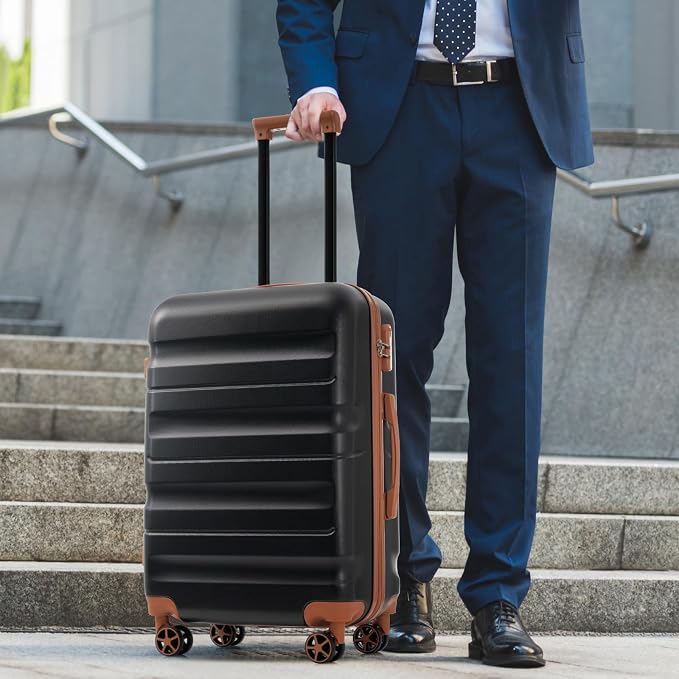 Black Brown 6 Piece Luggage Set Hard Shell - Expandable Suitcases with Spinner Wheels and Small Cases for Family Travel, Durable Carry On Luggage Sets with Lock for Women and Men - Image 6