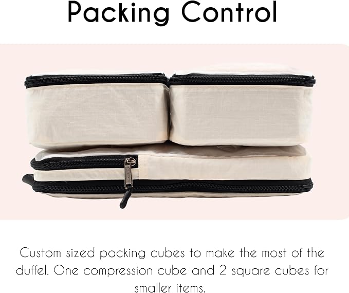 BORSALI Duffel Bag for Women, Vegan Leather Travel Set, RFID Wallet, Cream | Travel Carry On Duffel, Vegan Leather Personal Item, RFID- Blocking Travel Wallet Included, Packing Cubes & Shoe Covers - Image 7