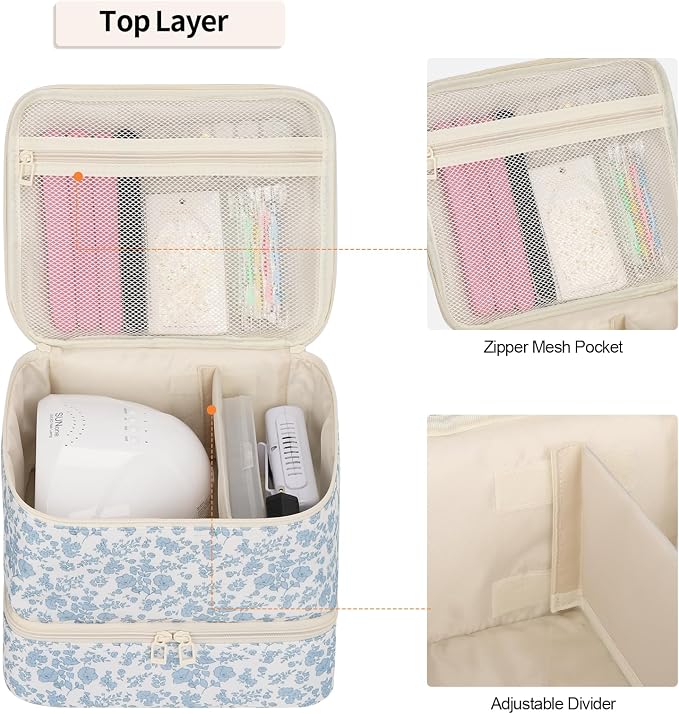 Ethereal Nail Polish Organizer Bag, Holds 30+ Bottles(15ml/0.5 fl.oz) UV Nail Lamp, Gel Polish Travel Storage Bag for Nail Kit, Gift for Manicurist, Girls - Image 3