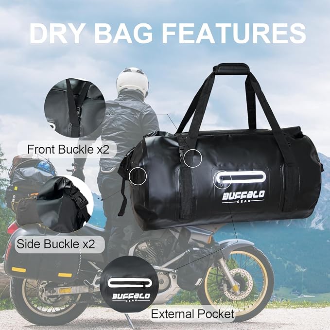 Buffalo Gear Waterproof Duffle Bag 40L 60L 80L Roll-top Dry Bag Heavy Duty Waterproof Duffel Travel Bag for Kayaking Rafting Boating Fishing Camping - Image 4
