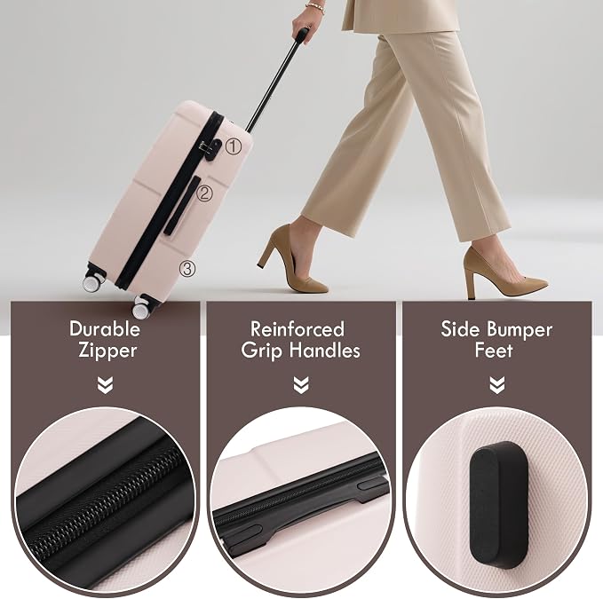 Merax Luggage Set, 3 Piece Hardcase Luggage with Double Spinner Wheels | Carry on Suitcase Airline Approved,20+24+28 inch,Light Pink - Image 5